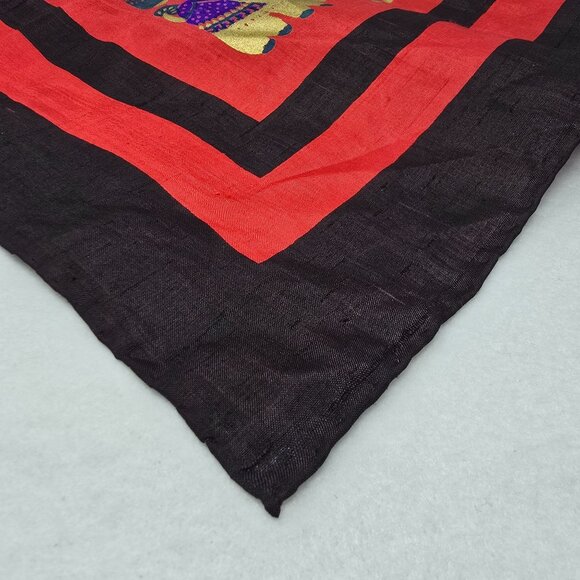 Vintage Thai Silk Elephant Scarf Vibrant Red & Black Design Taiwan - Picture 8 of 16